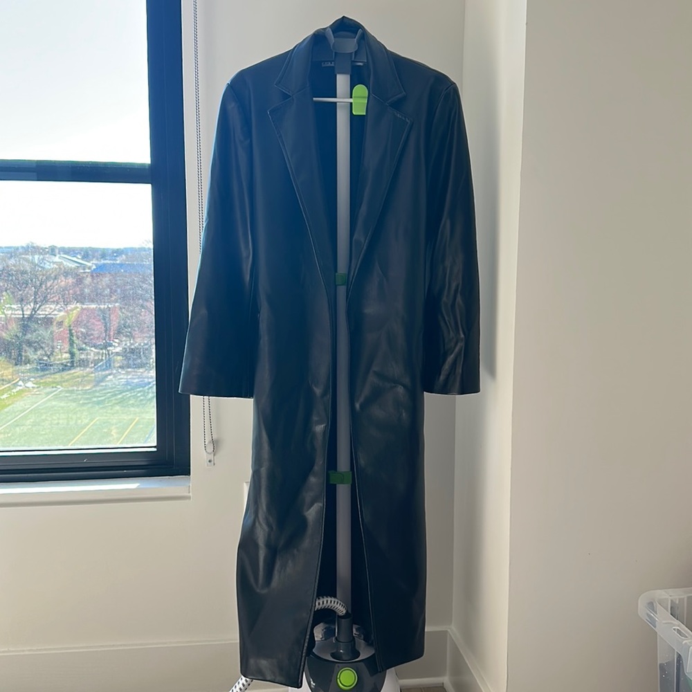 Long dark leather Zara jacket size XL